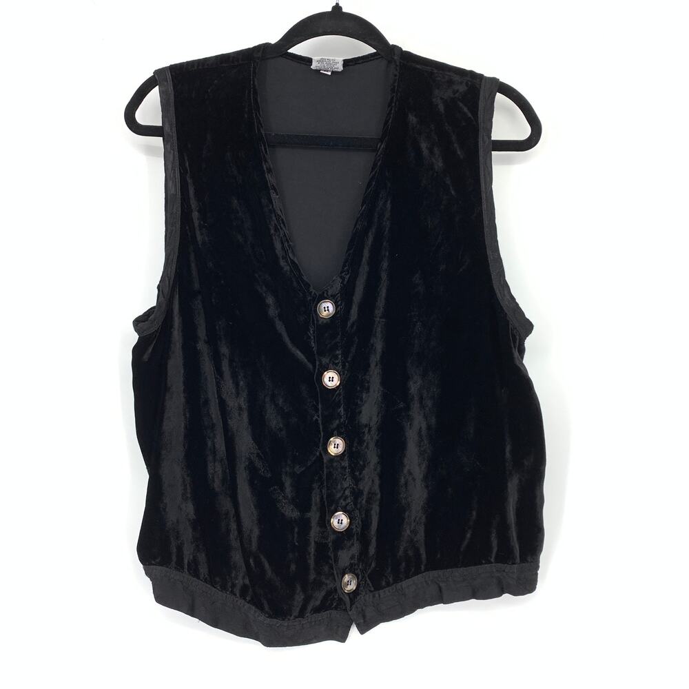 Vintage CP Shades Button Front Vest Womens Size Medium Black Velvet